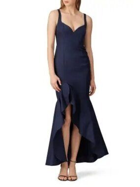 Fame & Partners Navy Ruffle-Hem Evening Gown off runway worn 1X beautiful Sm